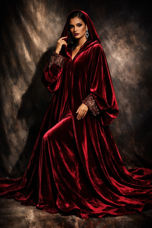 Luxury Velvet Hooded Abaya