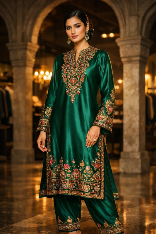 Emerald Green Embroidered Kurta Set